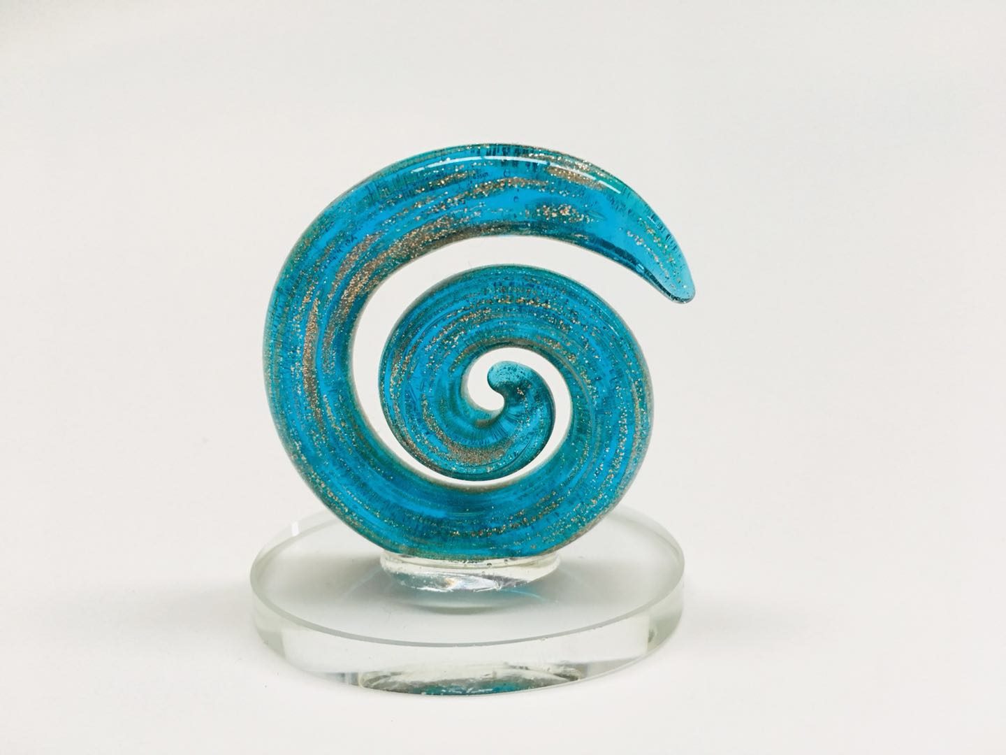 Beautiful Small Handmade Glass Statue Koru Blue