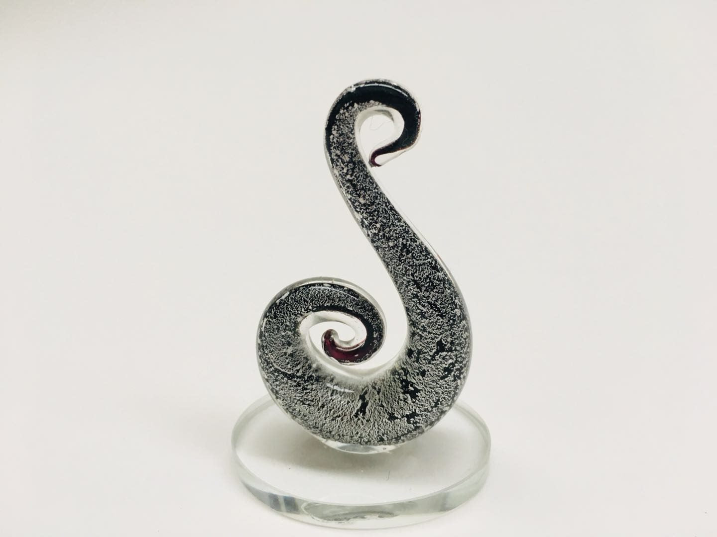 Beautiful Small Handmade Glass Statue Fish Hook Black-Silver