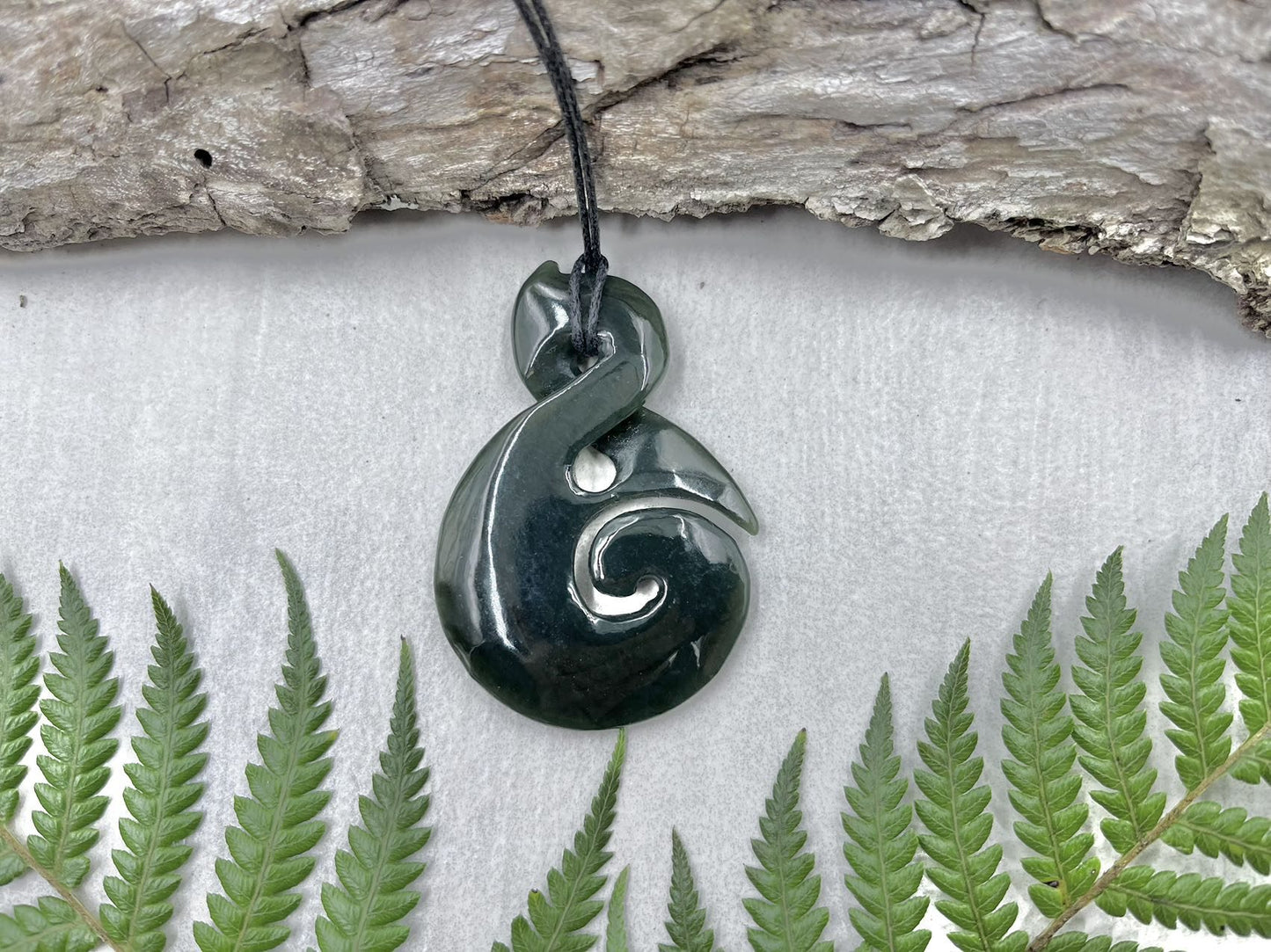 Greenstone Nephrite Jade X-Large Twist with Koru Pendant 55×38mm with Gift Bag