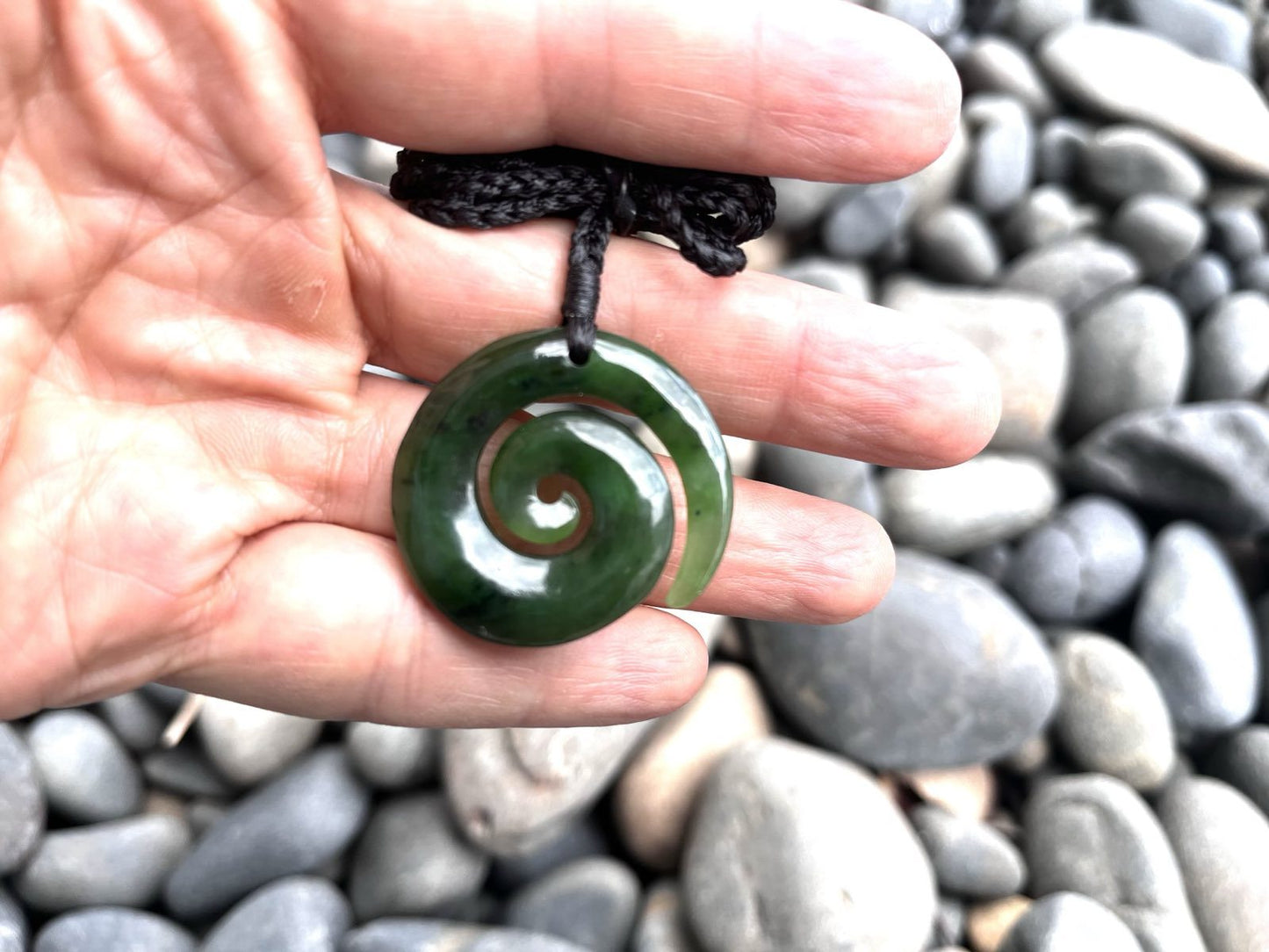 Greenstone Nephrite Jade Open Koru Pendant – 37mm with Gift Box