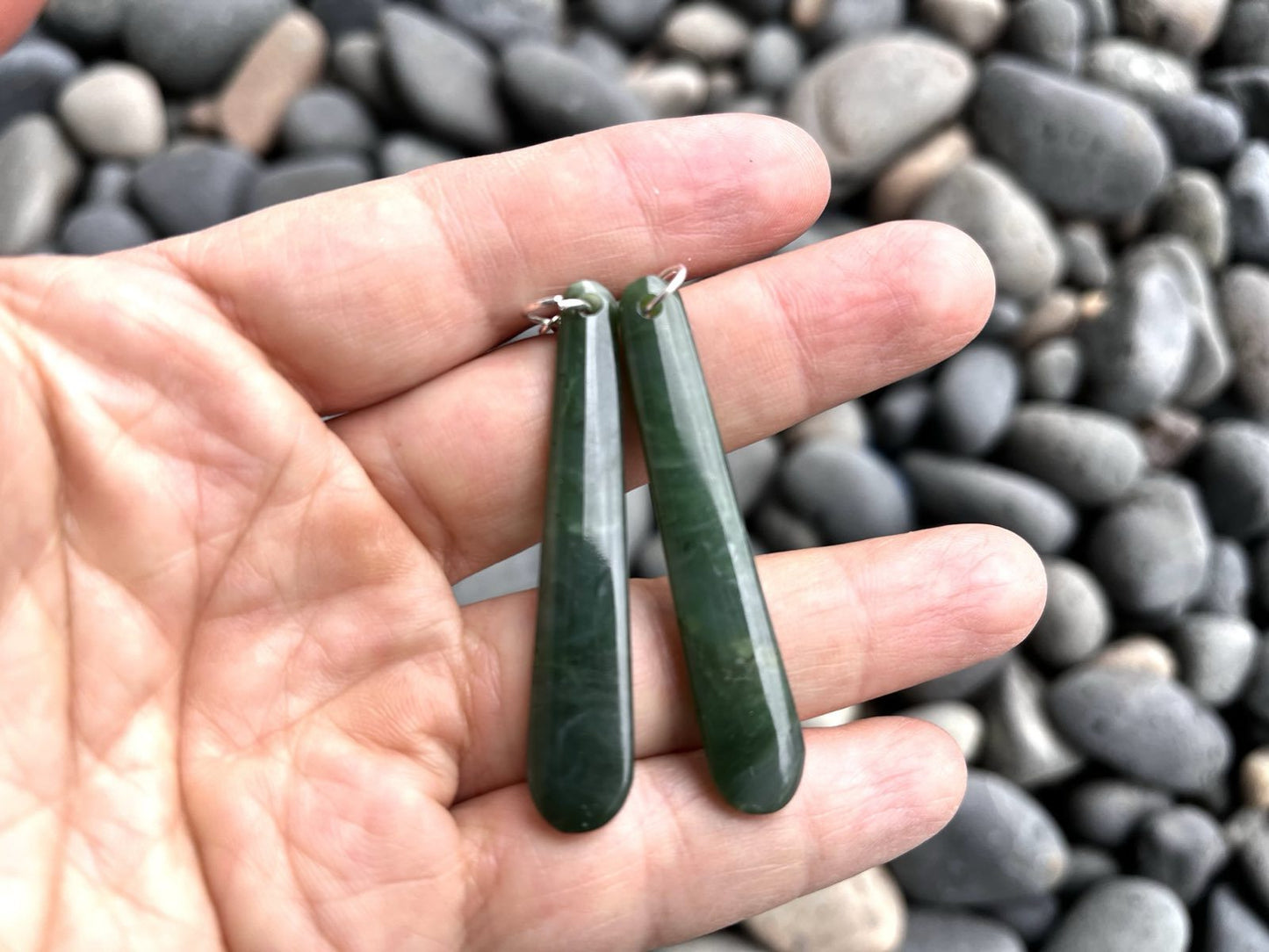 Greenstone Nephrite Jade Long Earrings – 50mm with Sterling Silver Hooks & Gift Box