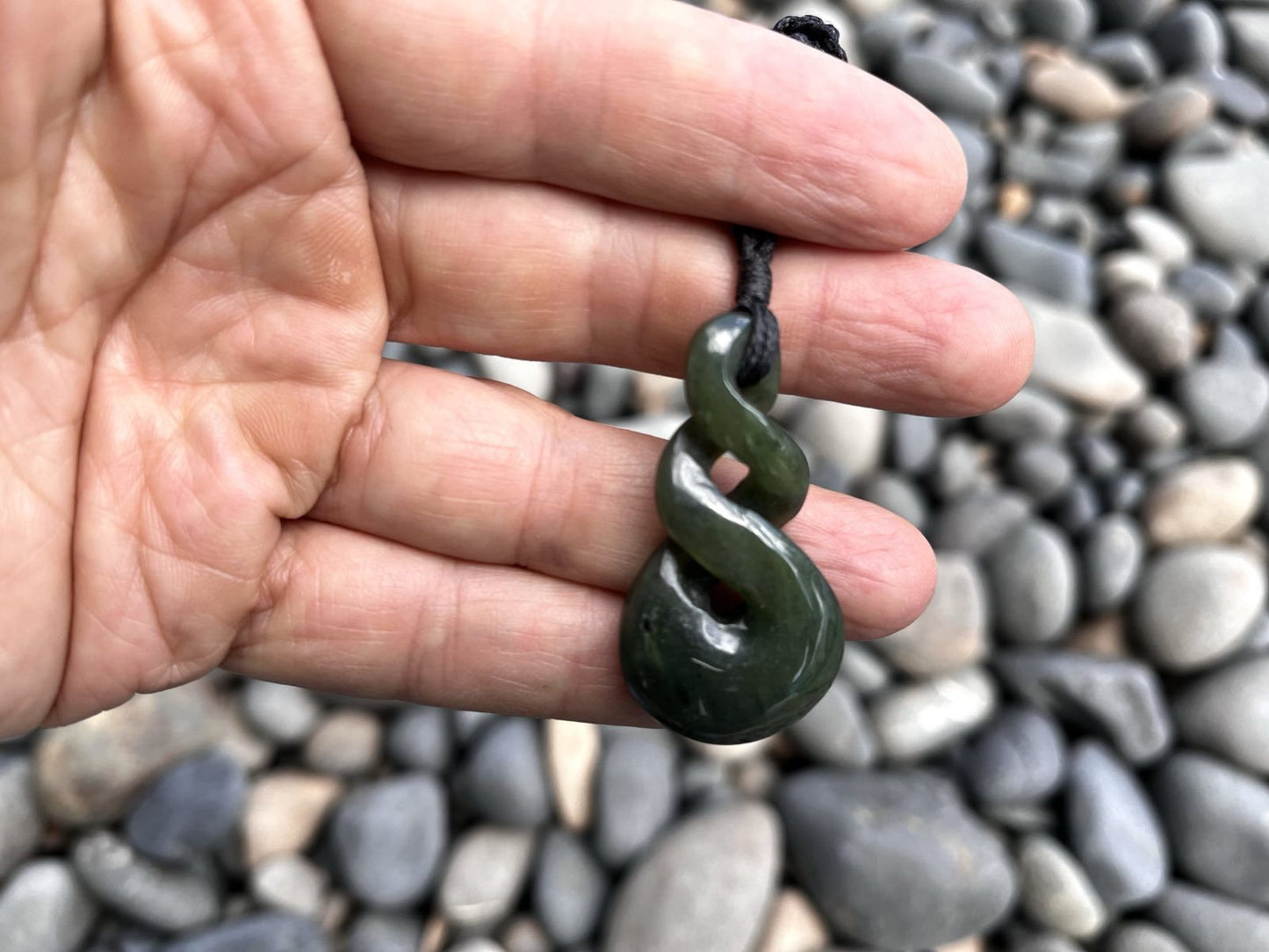 Greenstone Nephrite Jade Double Twist Pendant #T2CS – 40×23mm with Gift Box
