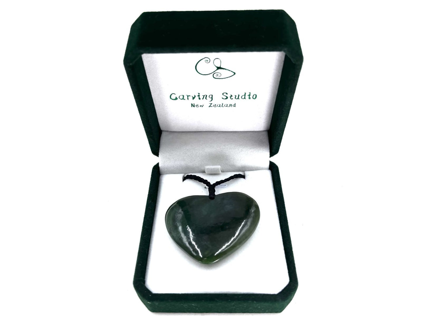 Greenstone Nephrite Jade Heart Pendant #H40CS – 40mm with Gift Box