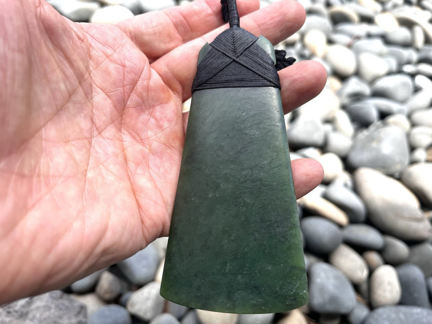 Matte Polished Lashed Greenstone Nephrite Jade Toki Pendant – 110mm Huge Size with Gift Bag
