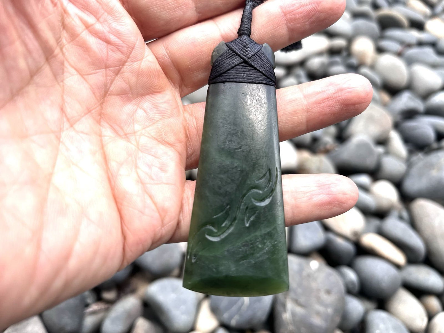 Greenstone Nephrite Jade Toki Pendant with Koru Pattern 80×30mm Matte Polished Maori Carving