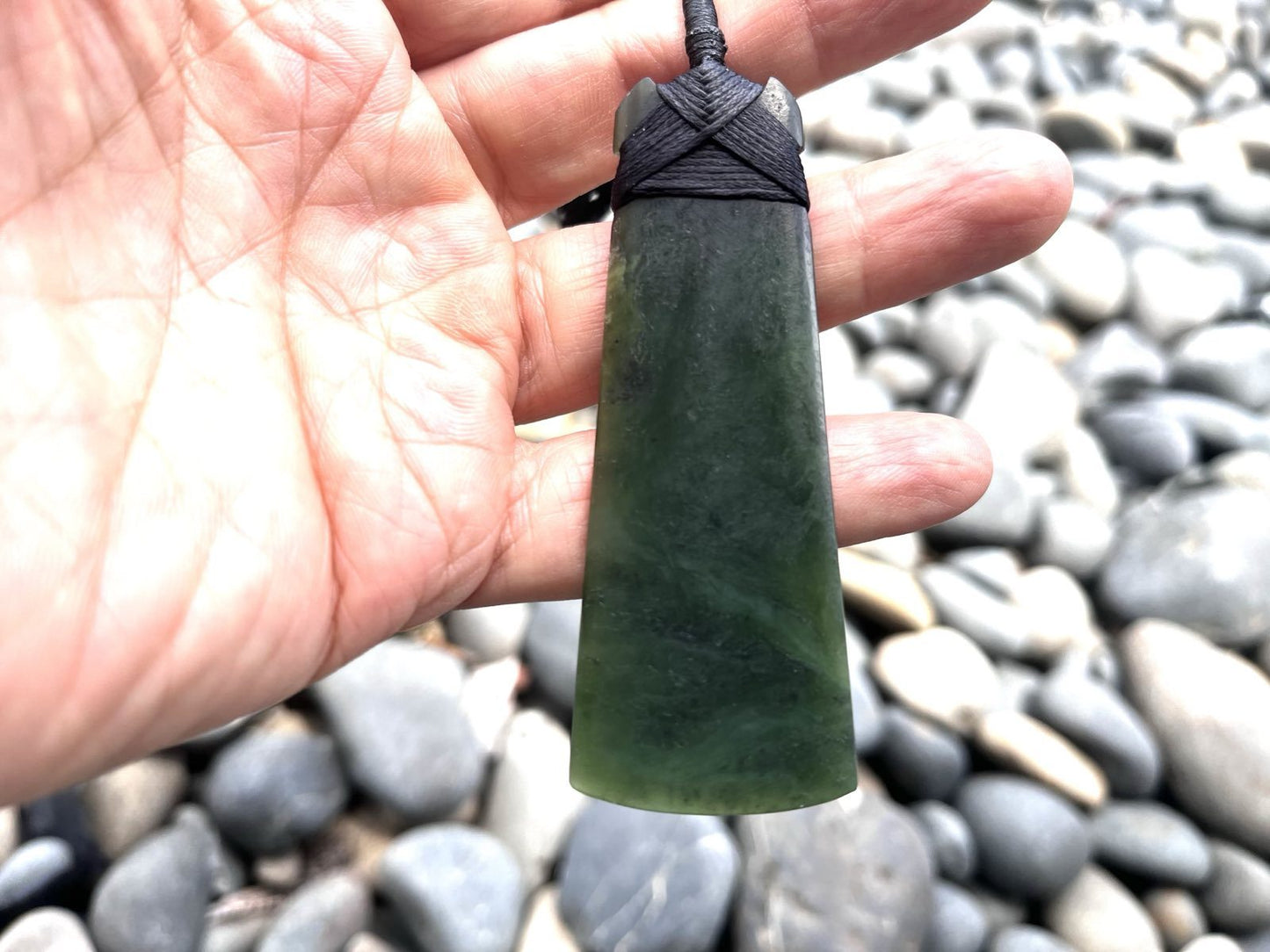 Toki Pendant with Koru Pattern – Greenstone Nephrite Jade 80×30mm Matte Polished