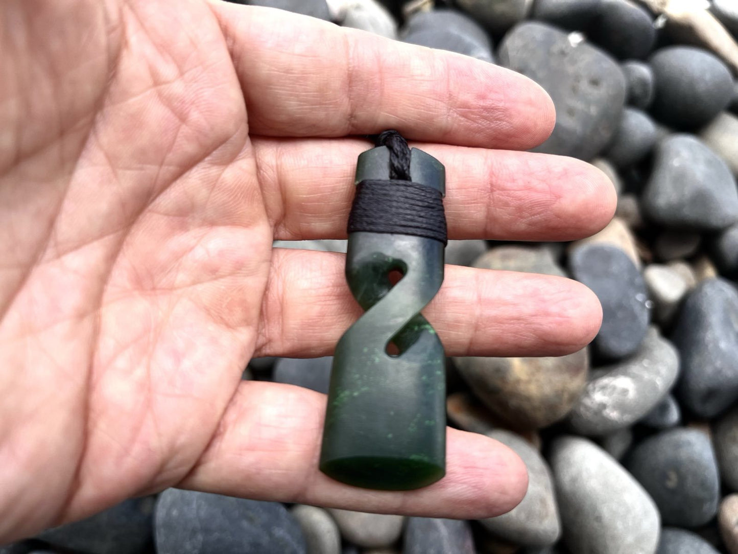 Toki-Twist Greenstone Nephrite Jade Pendant 60×20mm Matte Polished Maori Carving