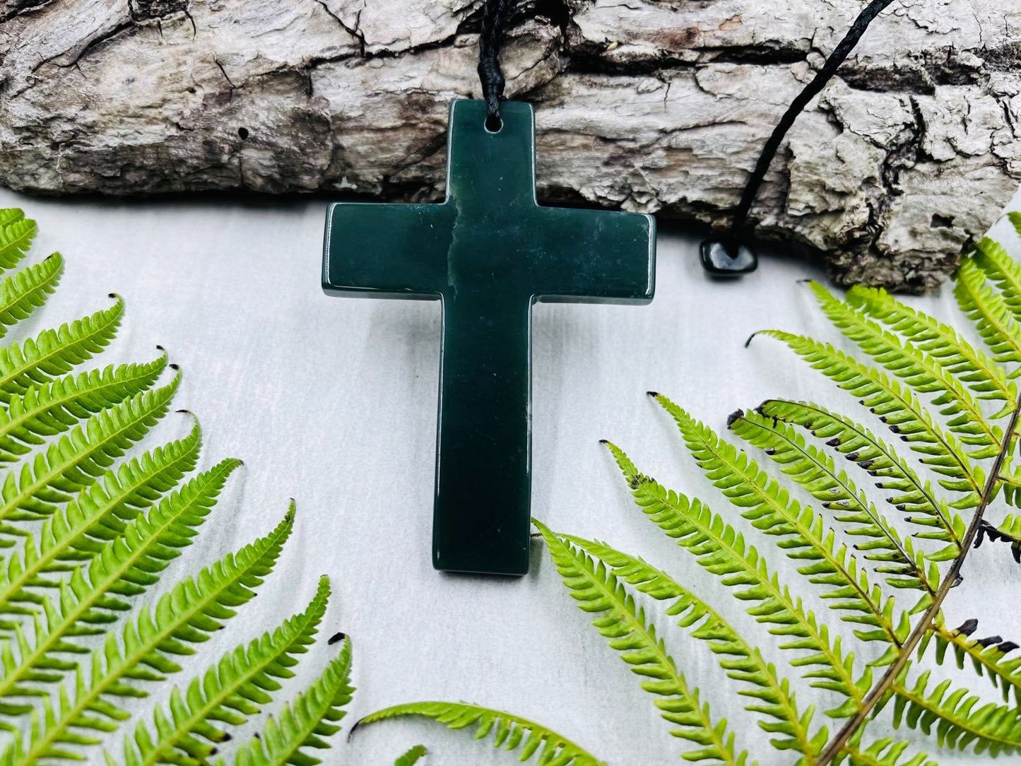 Greenstone Nephrite Jade Cross Large Padent