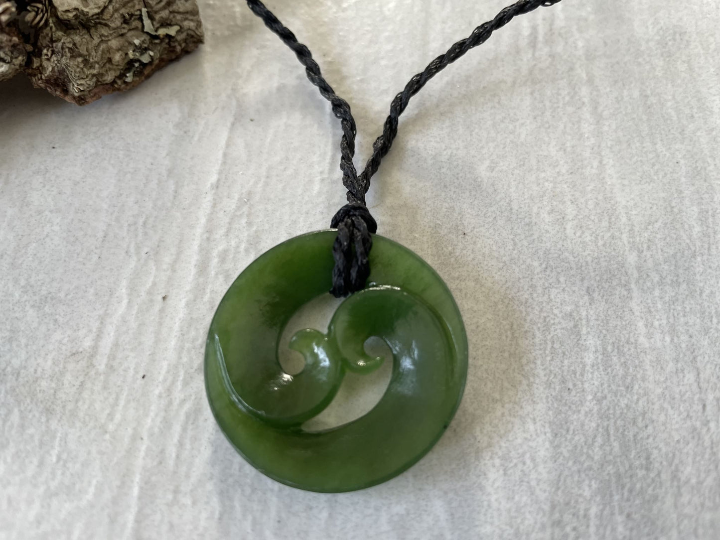 Greenstone Nephrite Jade Double Koru Pendant 30mm - Symbol of New Beginnings & Growth