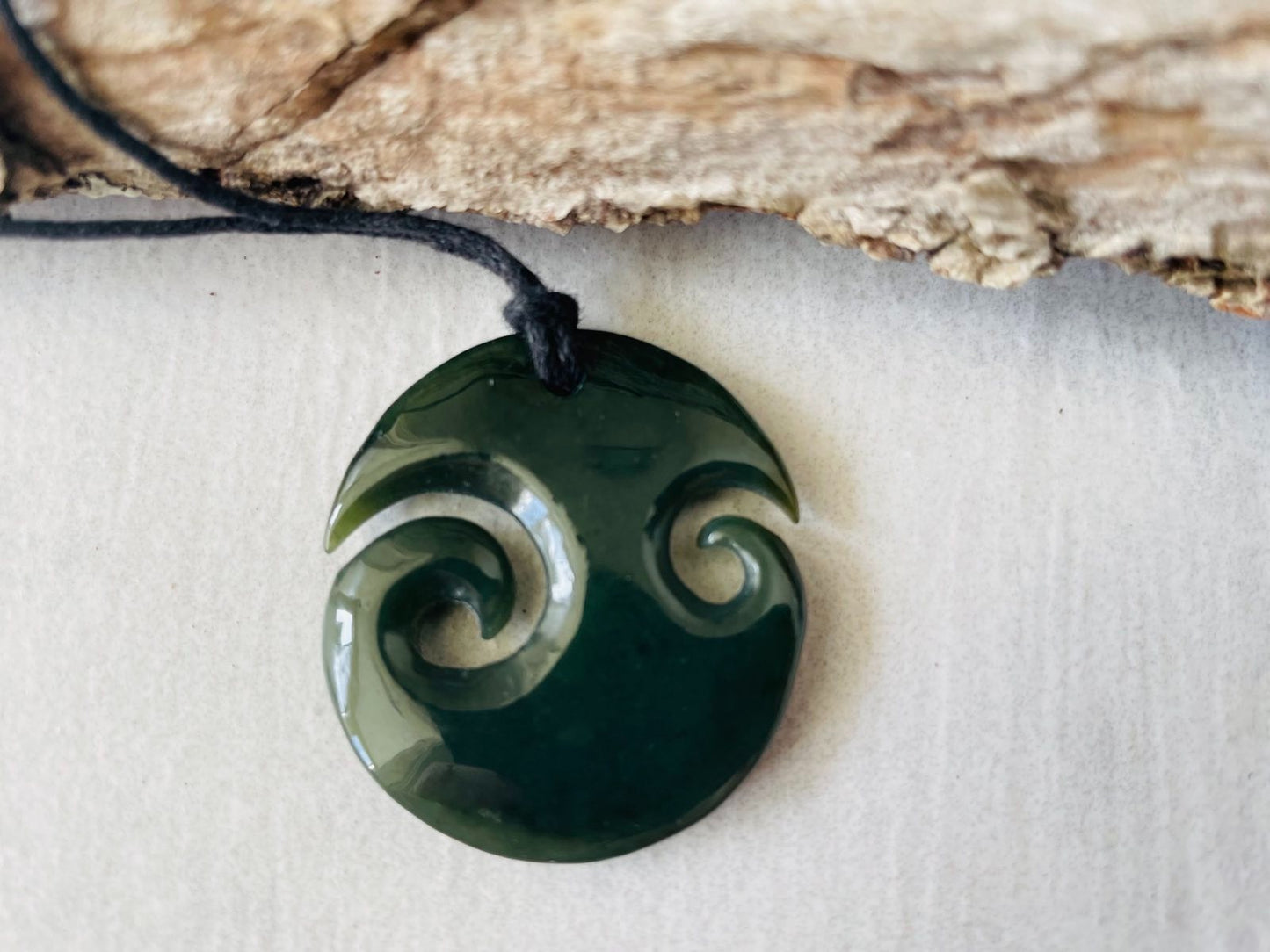 Greenstone Nephrite Jade Double Koru Pendant E039 – 36×33mm with Gift Box