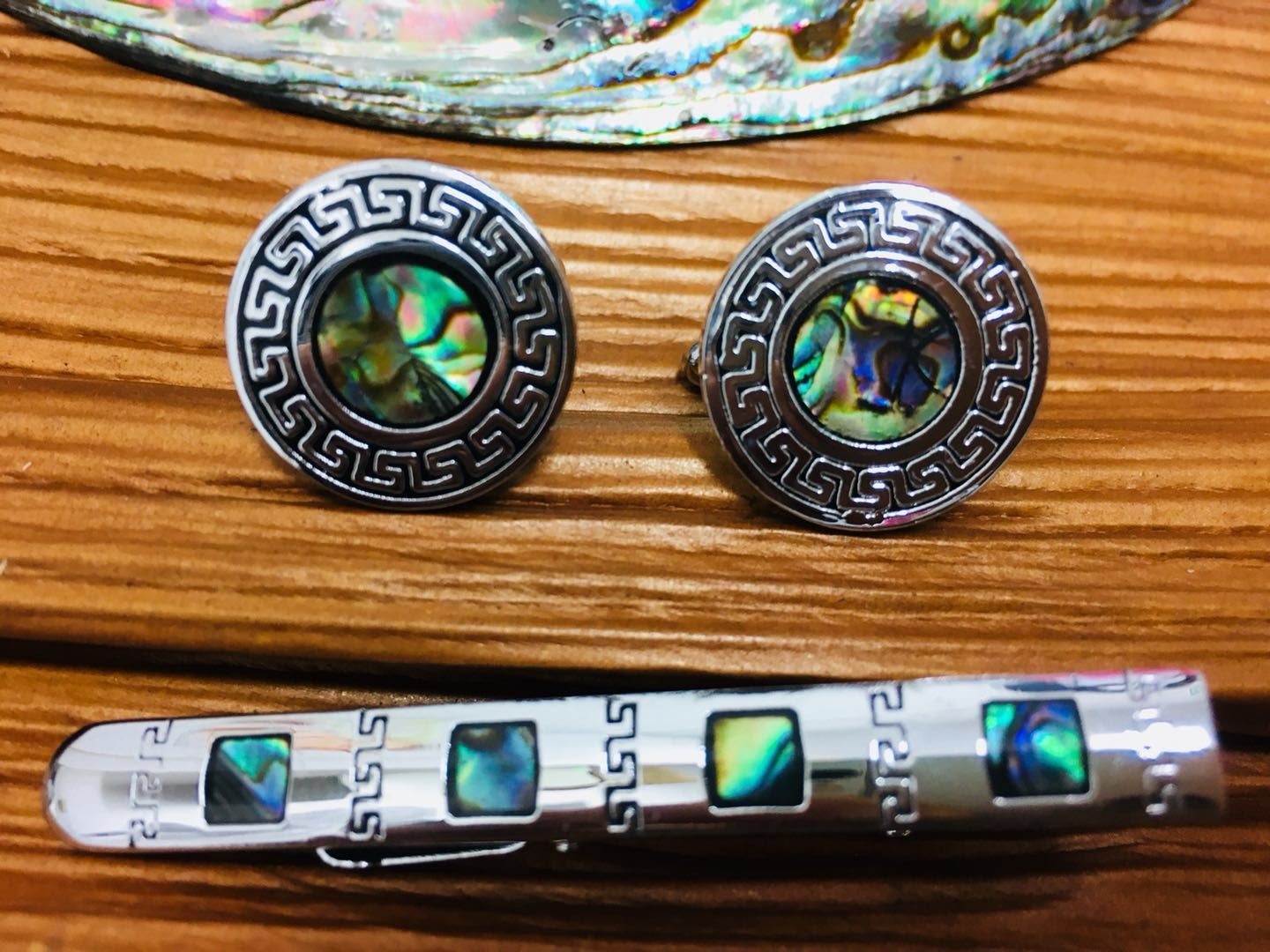 Paua Shell Cufflinks Tie Clip Box Set
