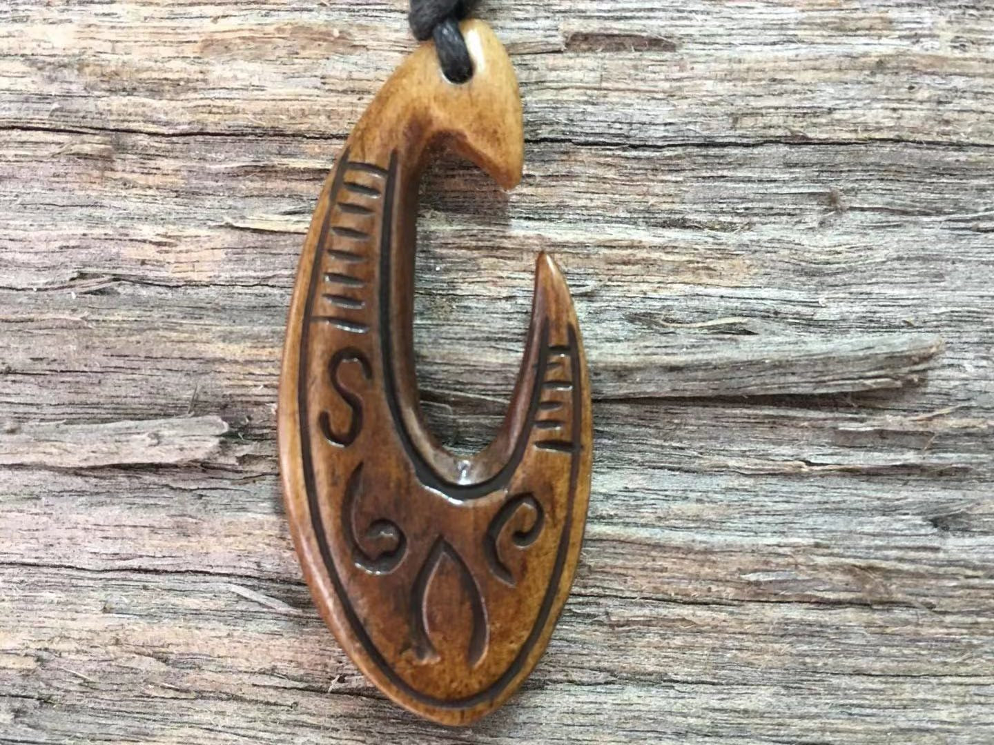 Bone Carving Pendant Brown Hook