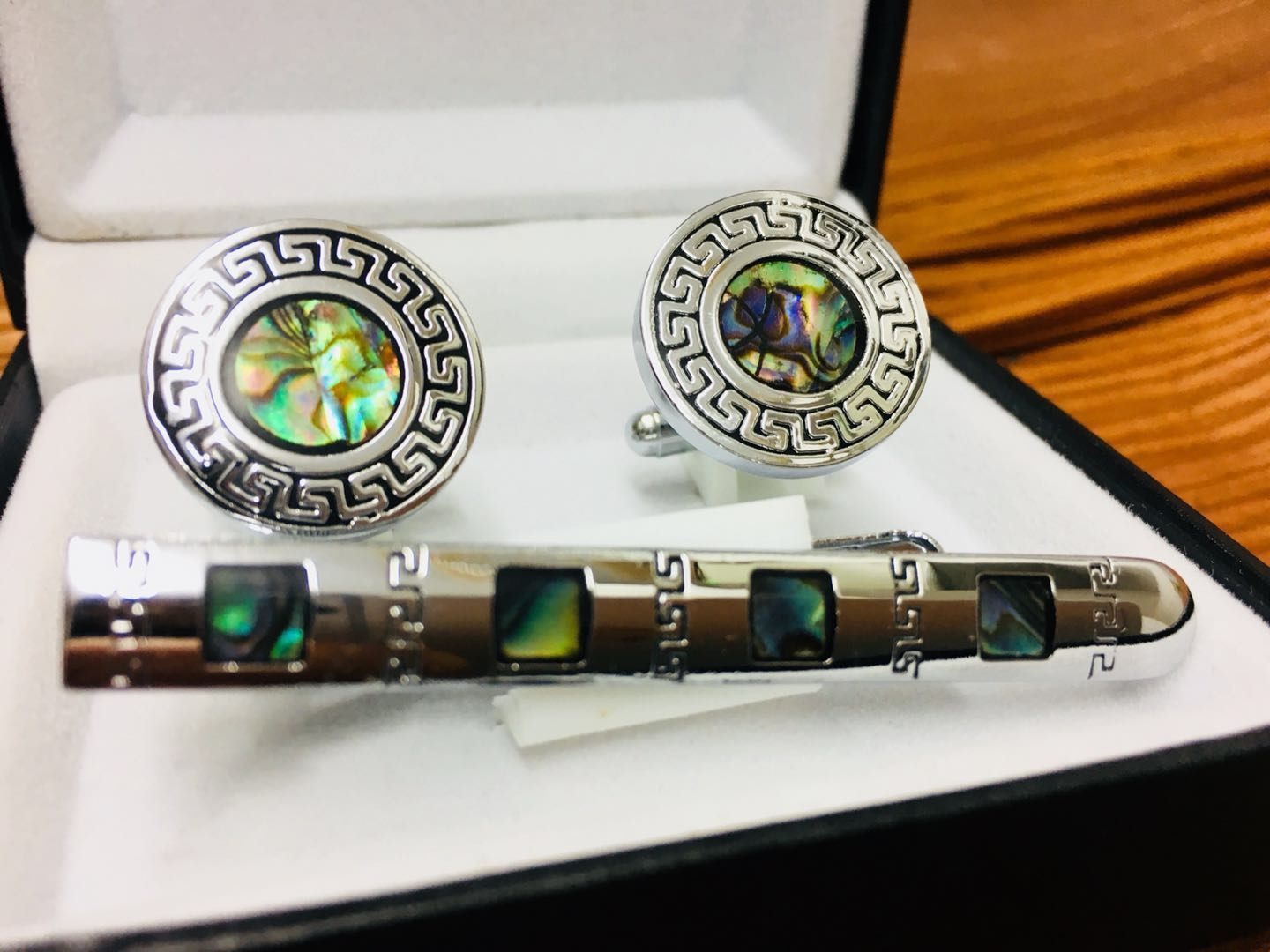 Paua Shell Cufflinks Tie Clip Box Set