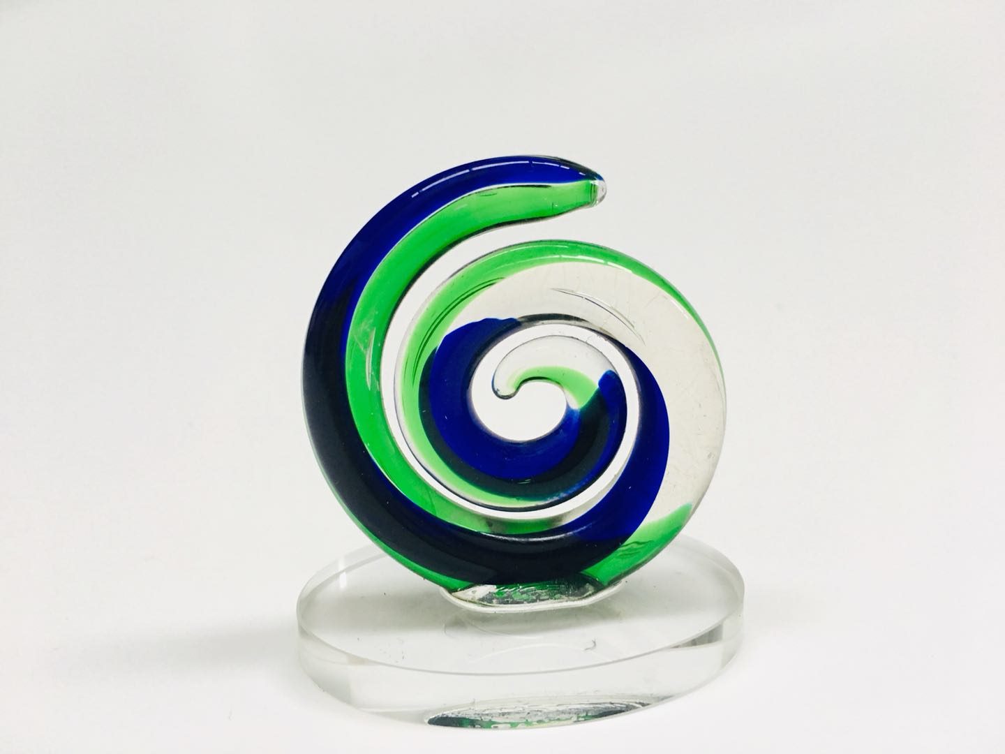 Handmade Glass Statue NZ Traditional Maori Designs Koru Blue-Green