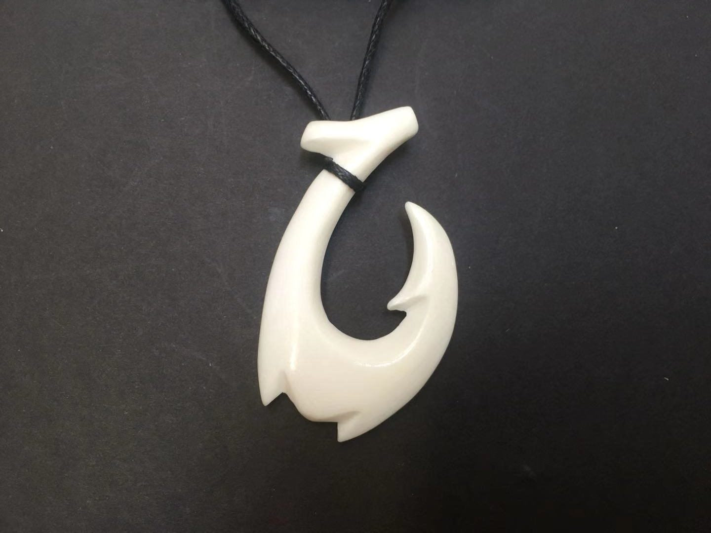 Bone Carving Fish Hook Pendant B97 – Large Handcrafted Hei Matau Necklace with Meaning Card