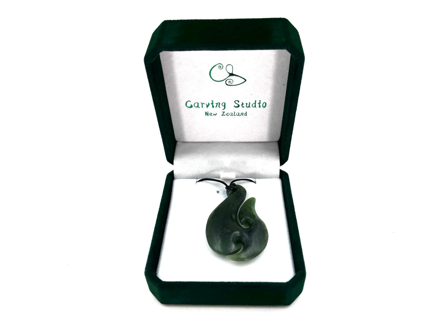 Hand-Carved Greenstone Nephrite Jade Hei Matau Necklace, 50mm