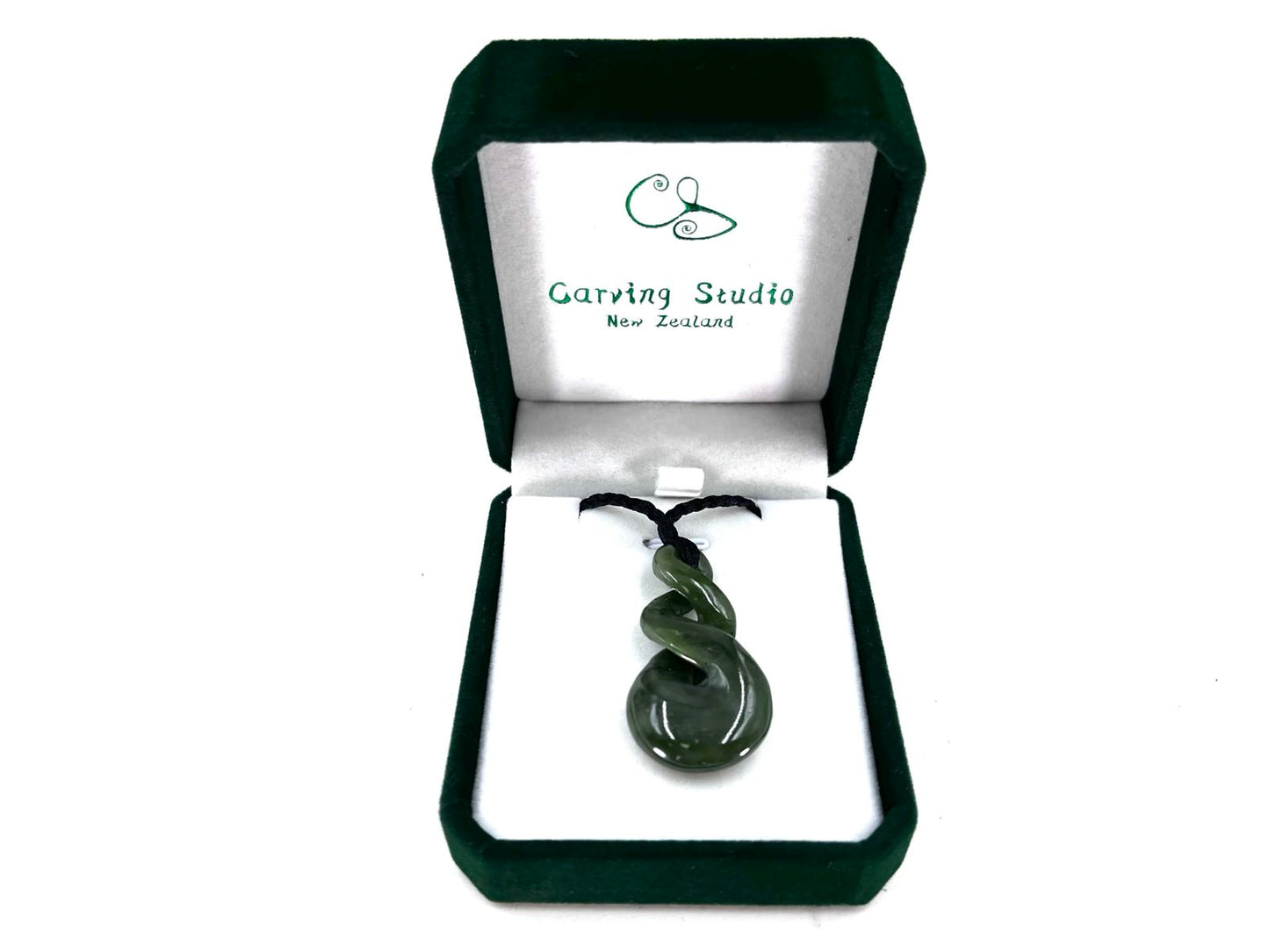 Greenstone Nephrite Jade Double Twist Pendant #T2CS – 40×23mm with Gift Box