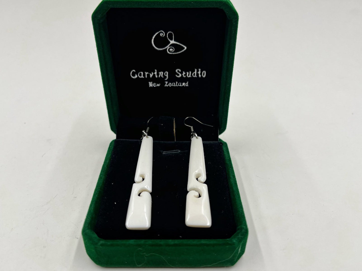Bone Carving TOKI Earrings with Double Koru – 60mm with Gift Box