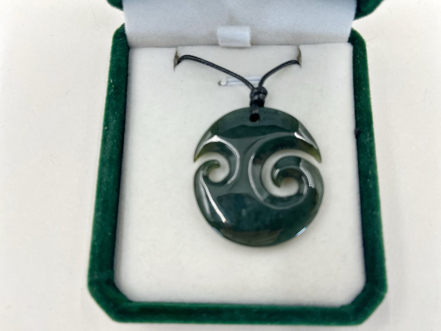 Greenstone Nephrite Jade Double Koru Pendant E039 – 36×33mm with Gift Box
