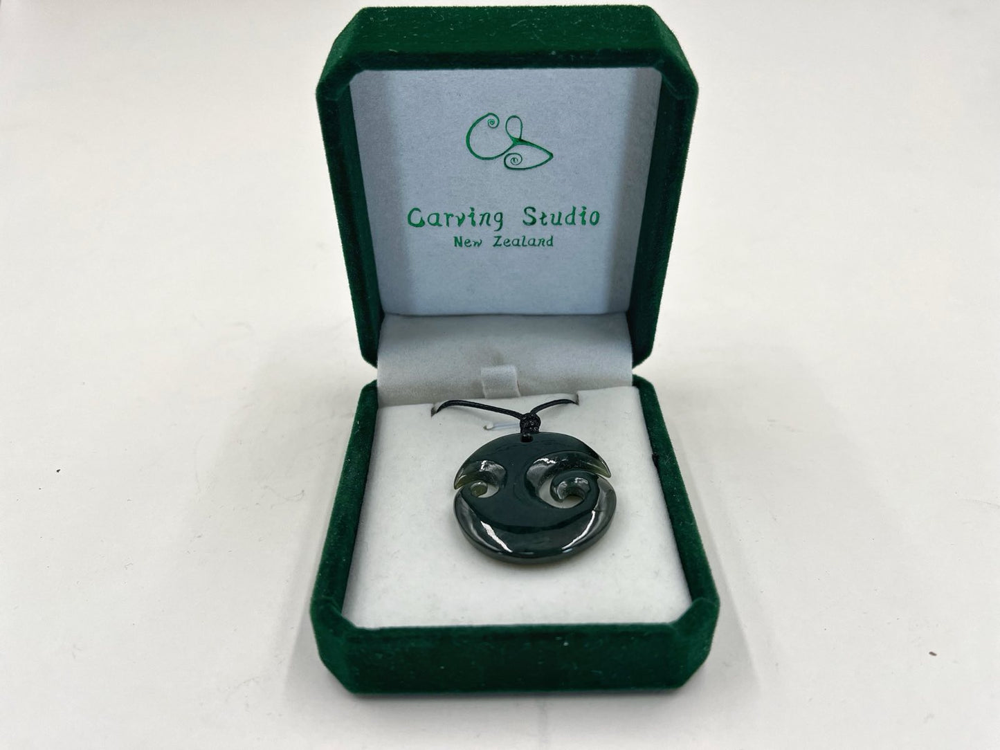 Greenstone Nephrite Jade Double Koru Pendant E039 – 36×33mm with Gift Box