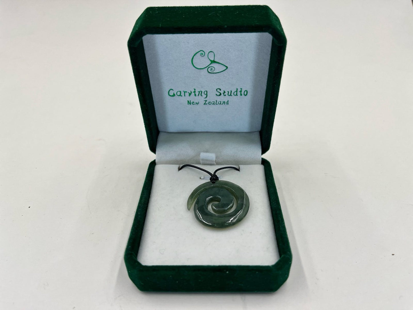 Greenstone Nephrite Jade Koru Pendant E037 – 35×35mm with Gift Box