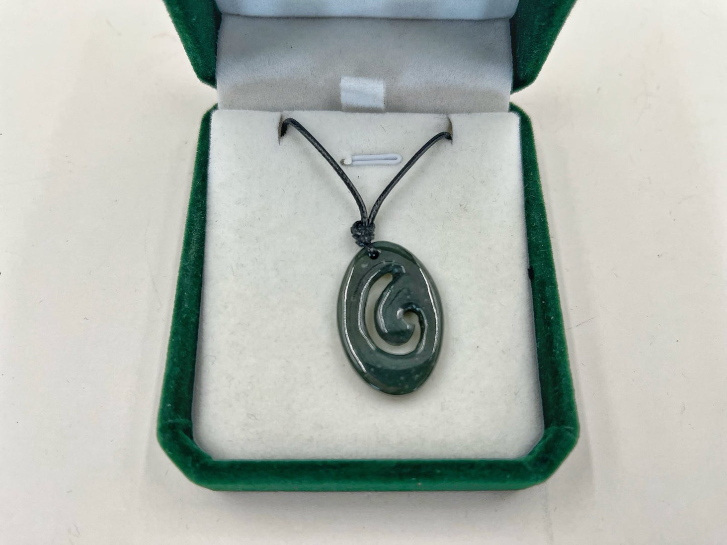 Greenstone Nephrite Jade Koru Pendant E059 – 30×22mm with Gift Box