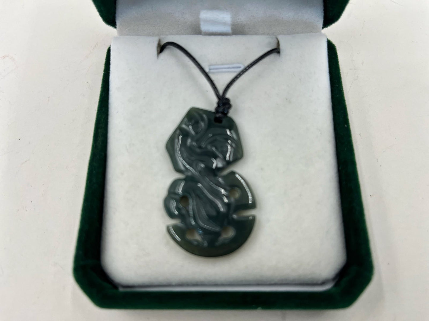 Greenstone Nephrite Jade Tiki Pendant E084 – 41×24mm with Gift Box