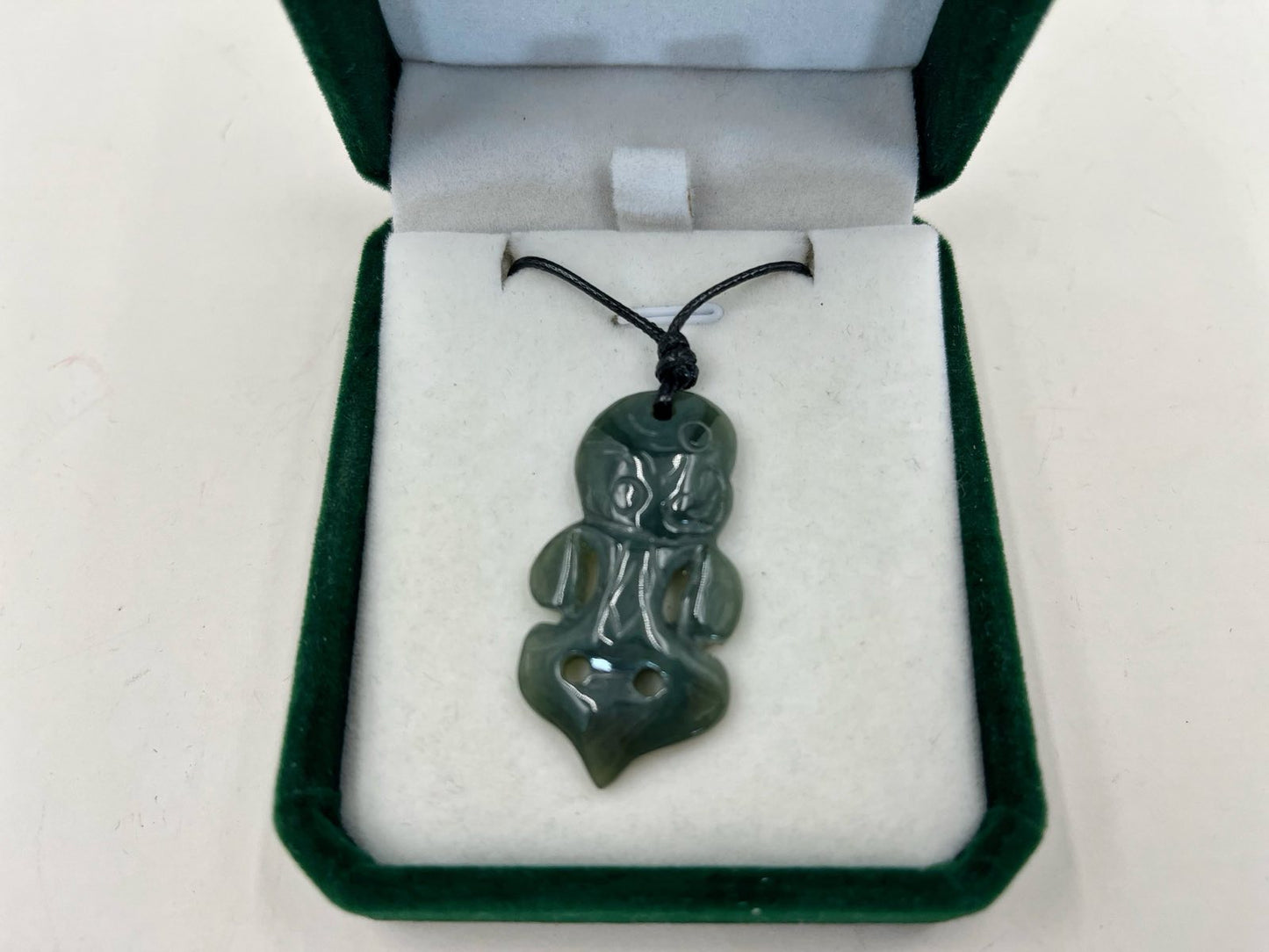 Greenstone Nephrite Jade Tiki Pendant E085 – 40×20mm with Gift Box