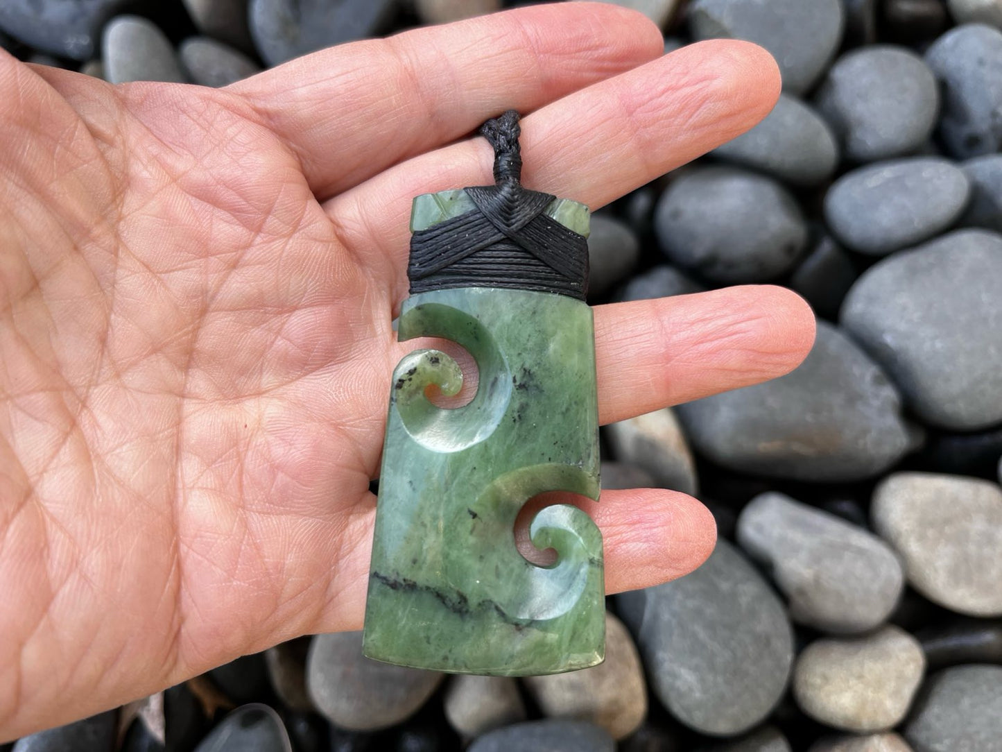 Lashed Greenstone Nephrite Jade Toki with two Korus #375CS