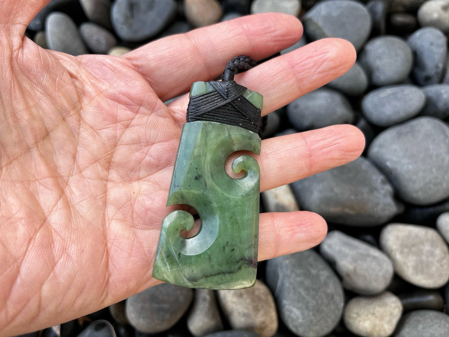 Lashed Greenstone Nephrite Jade Toki with two Korus #375CS