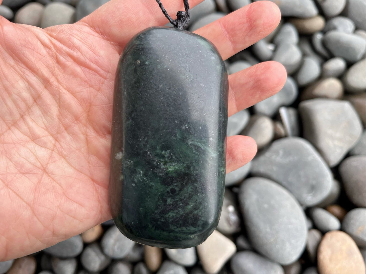 X-Large Greenstone Pendant with Braided Cord – Unique Heavy Nephrite Necklace