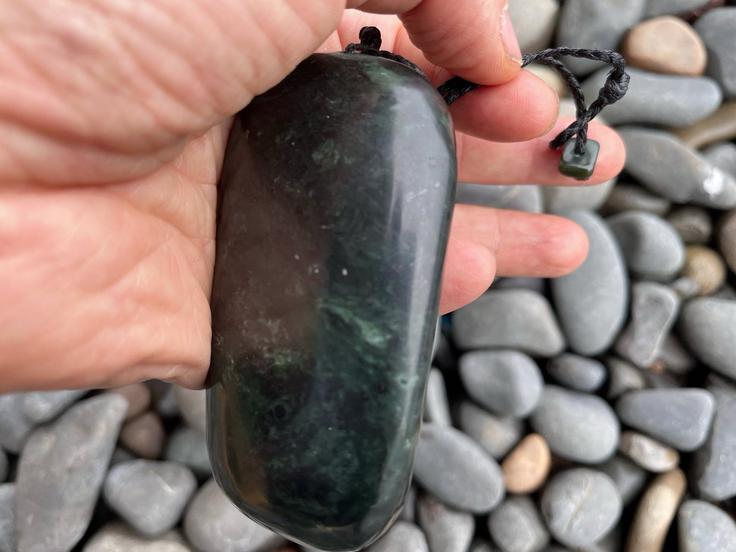 X-Large Greenstone Pendant with Braided Cord – Unique Heavy Nephrite Necklace
