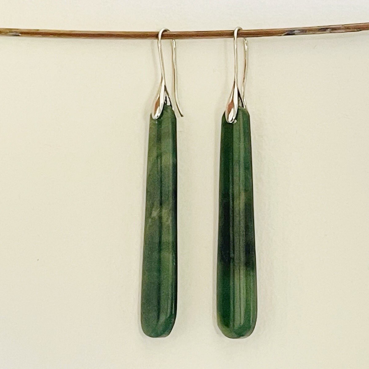 Greenstone Nephrite Jade Long Earrings – 50mm with Elegant Teardrop Ear Hooks & Gift Box
