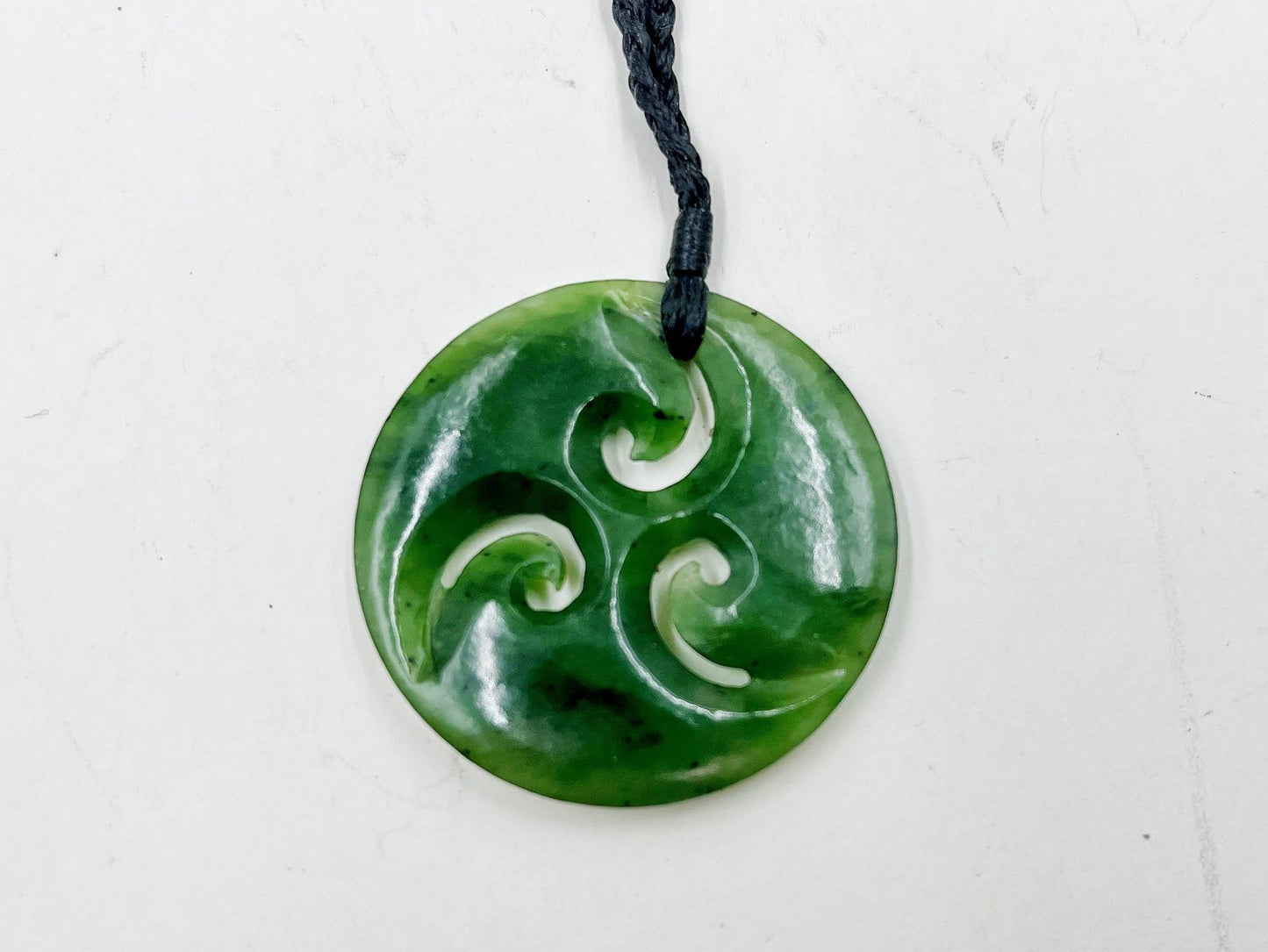 Greenstone Nephrite Jade Triple Koru Pendant #TCKORUCS – 37mm with Gift Box