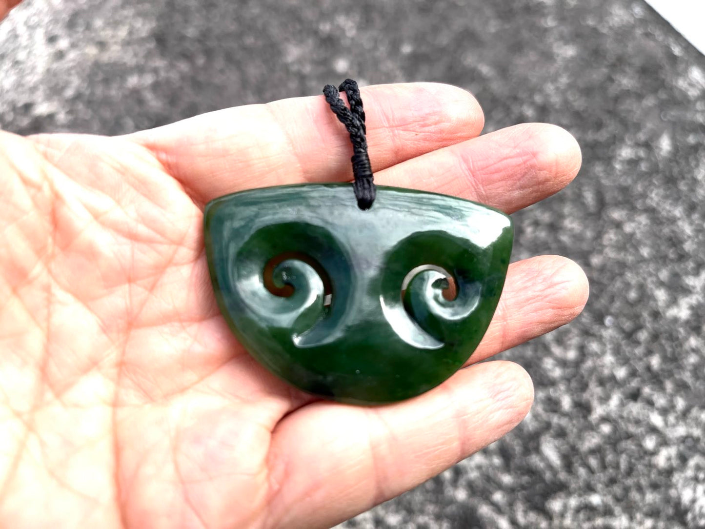 Large Greenstone Nephrite Jade Double Koru Pendant (56mm)