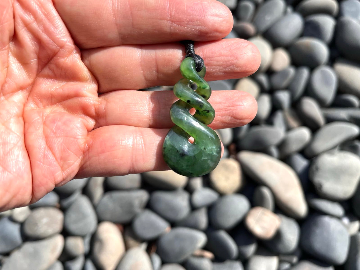 40mm Greenstone Nephrite Jade Triple Twist Pendant , Gift Box