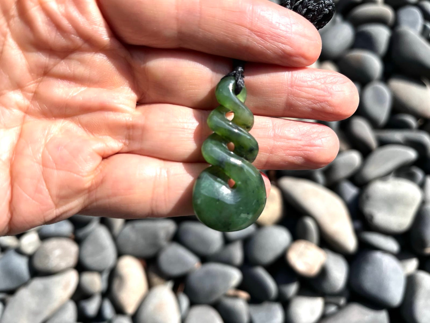 40mm Greenstone Nephrite Jade Triple Twist Pendant , Gift Box