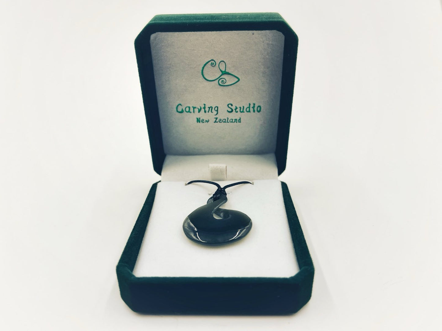Greenstone Nephrite Jade Fat Twist Pendant E027 – 26×20mm with Gift Box
