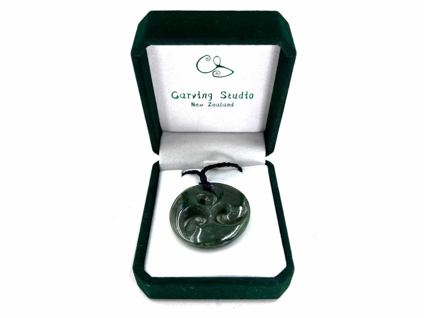 Greenstone Nephrite Jade Triple Koru Pendant #TCKORUCS – 37mm with Gift Box