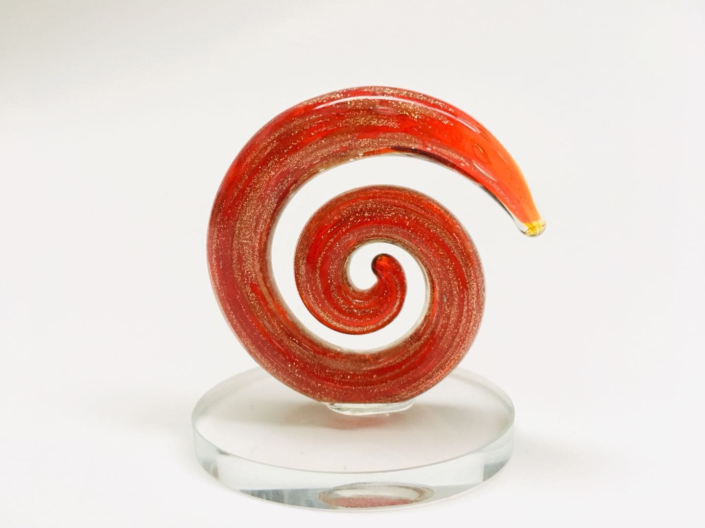 Beautiful Small Handmade Glass Statue  Koru Red