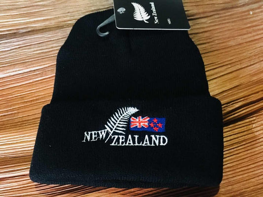 New Zealand Beanie Flag Black