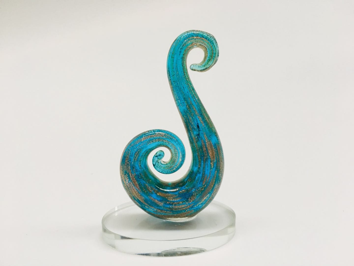 Beautiful Small Handmade Glass Statue Fish Hook Blue