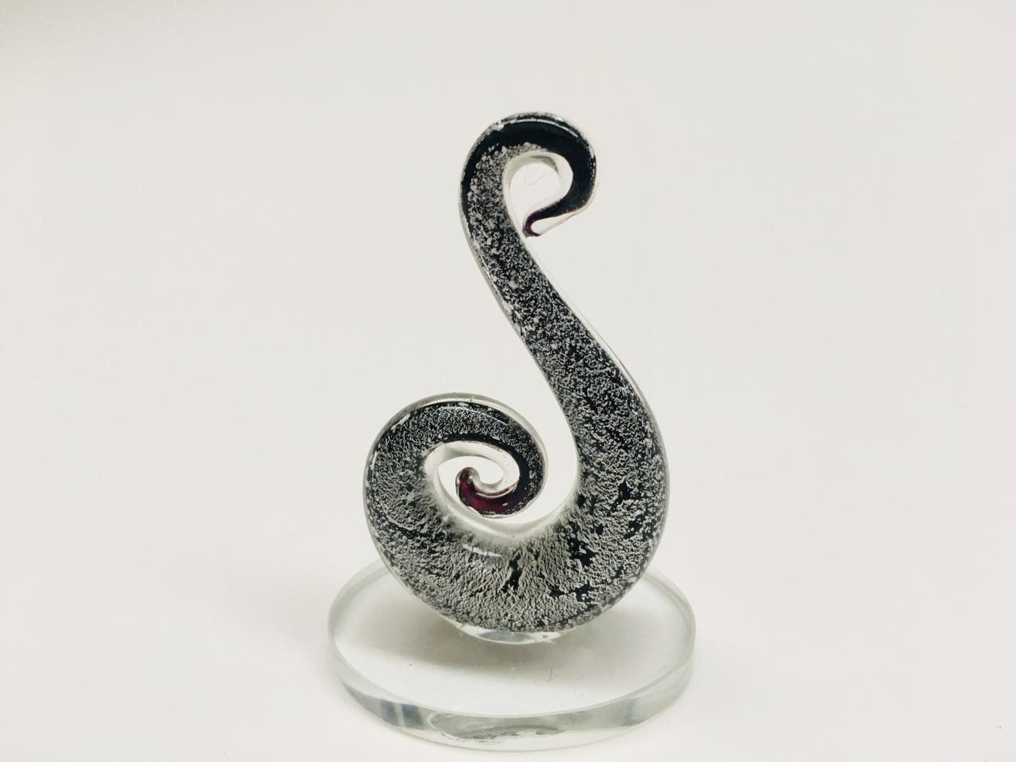 Beautiful Small Handmade Glass Statue  Fish Hook Black-Silver