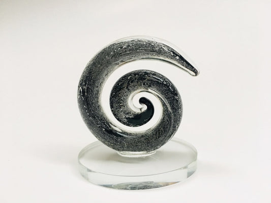 Beautiful Small Handmade Glass Statue  Koru Black-Silver