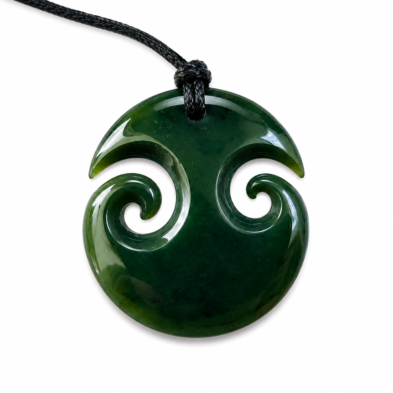 Greenstone Nephrite Jade Double Koru Pendant E039 – 36×33mm with Gift Box