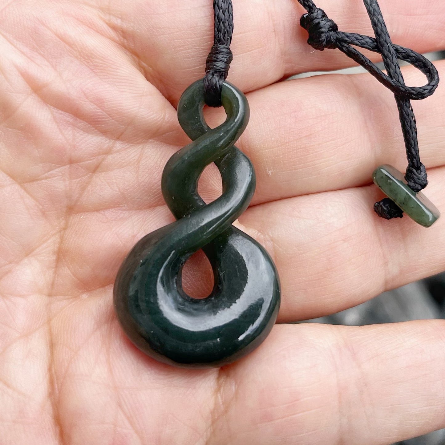 Greenstone Nephrite Jade Double Twist Pendant #T2CS – 40×23mm with Gift Box