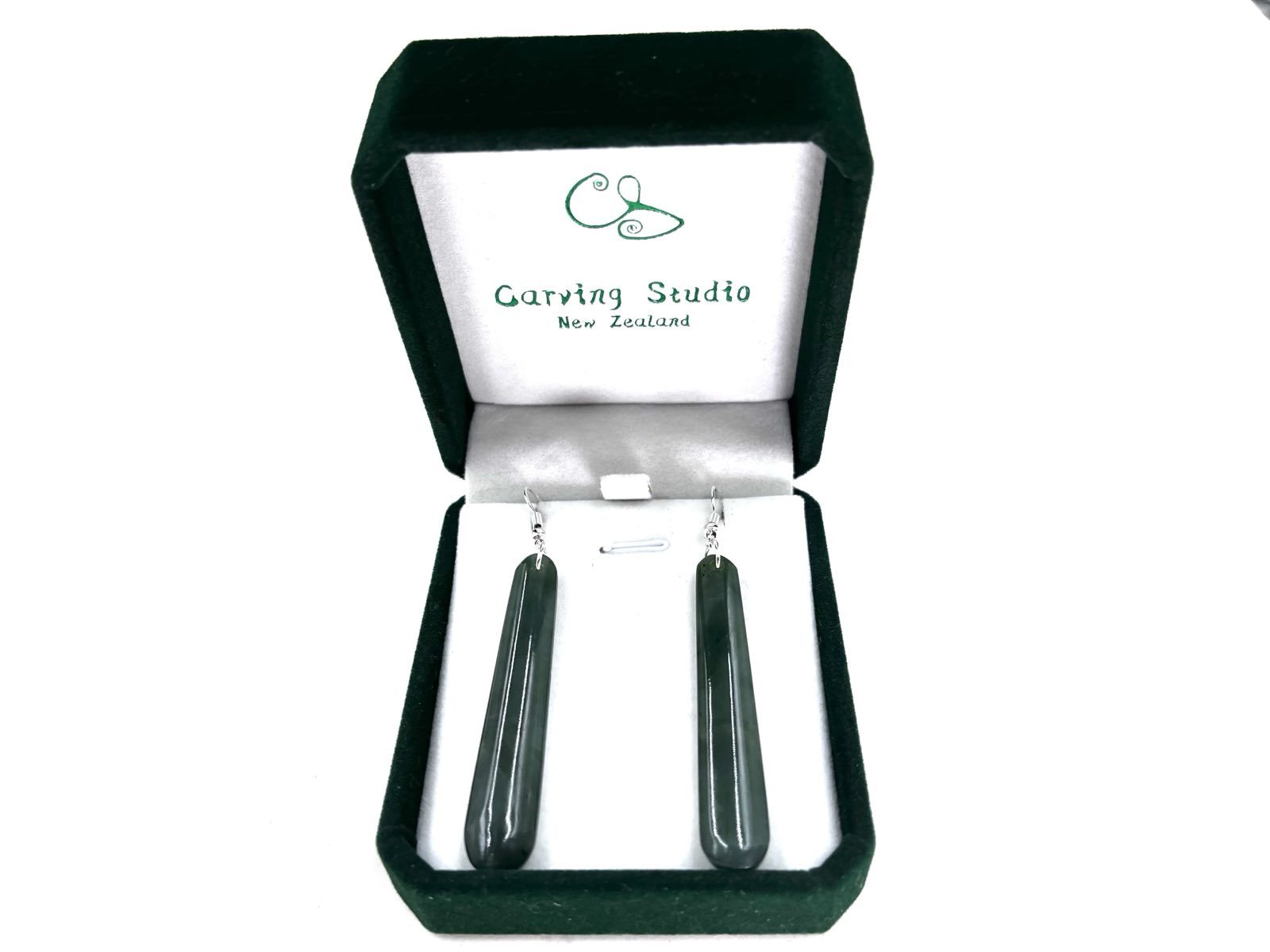 Greenstone Nephrite Jade Long Earrings 50mm with Sterling Silver Hooks and Gift Box