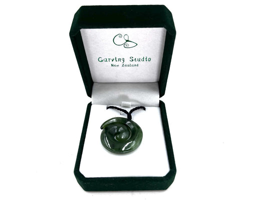 Greenstone Nephrite Jade Open Koru Pendant 37mm with Gift Box