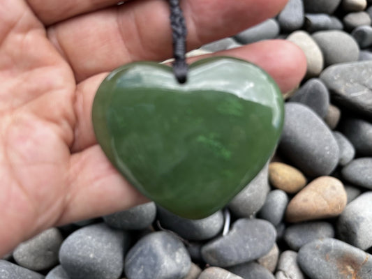 Greenstone Nephrite Jade Heart Pendant 40mm with Gift Box