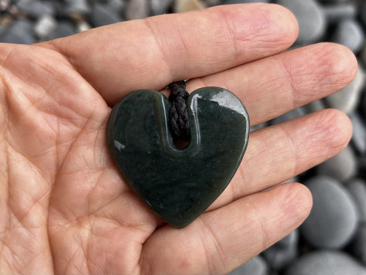 Greenstone Nephrite Jade Heart Pendant 40mm with Greenstone Toggle Cord and Gift Box